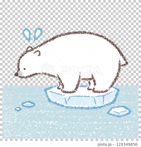 北極熊騎在融化的冰上 128349856