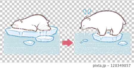 北極熊和全球暖化導致的冰川融化 128349857