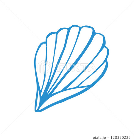 Mediterranean whimsical hand drawn seashelll in blue color on the white background Mediterranean whimsical hand drawn seashelll in blue color on the white background 128350223