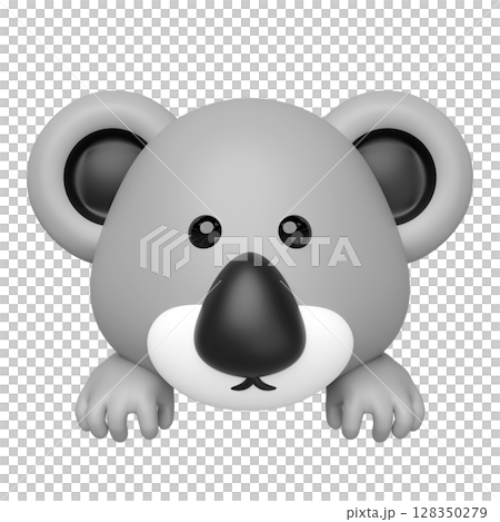 3D render of a cute cartoon koala bear peeking. Adorable grey koala head with big ears, black nose, and paws, perfect for kids themes or animal designs. 3D render of a cute cartoon koala bear peeking. Adorable grey koala head with big ears, black nose, and paws, perfect for kids themes or animal designs. 128350279