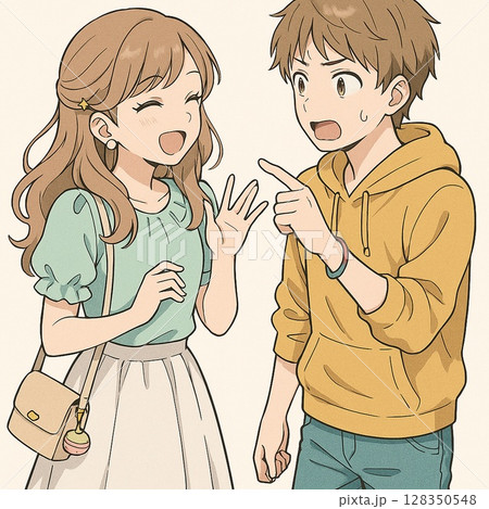 ティーンカップルの立ち話 何気ない日常 Generative AI ティーンカップルの立ち話 何気ない日常 Generative AI 128350548