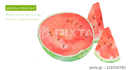 水彩で描いたカットスイカのベクターイラスト 水彩で描いたカットスイカのベクターイラスト 128350785