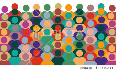 Colorful crowd of people icons. Diversity and inclusion background design. Multiracial crowd. Workers group, community in parade or in protest. Abstract community backdrop 128350844