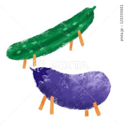 お盆 なす きゅうり 精霊馬 精霊牛 クレヨンタッチ イラスト 128350881