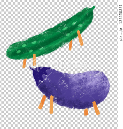 お盆 なす きゅうり 精霊馬 精霊牛 クレヨンタッチ イラスト 128350881