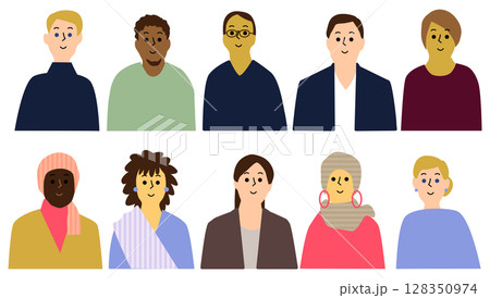 いろんな国の人たち正面上半身アイコンセット10人 いろんな国の人たち正面上半身アイコンセット10人 128350974