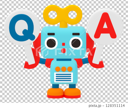 Q&Aのプラカードを持つかわいいロボット Q&Aのプラカードを持つかわいいロボット 128351114