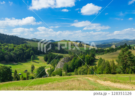 Scenic Mountain Valley Landscape on a Sunny Day 128351126