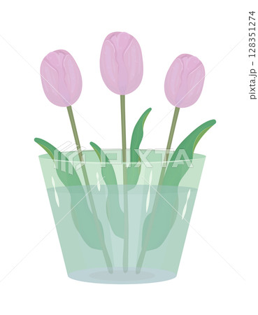 Three pink tulips in vase, colorful illustration Three pink tulips in vase, colorful illustration 128351274