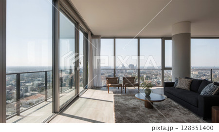 Modern penthouse with large windows Modern penthouse with large windows 128351400