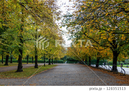 Walking in Hofgarten Park in Munich on an autumn day, Germany 128351513