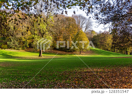 Autumn view of the Luitpold park near Olympic Park in Munich, Bavaria, Germany 128351547