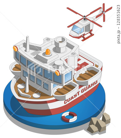 Rescue ship. Isometric. Isolated on white background. Vector illustration. Rescue ship. Isometric. Isolated on white background. Vector illustration. 128351623