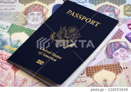 American passport on Omani rial American passport on Omani rial 128351639