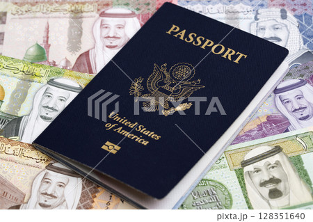 American passport on Saudi riyal American passport on Saudi riyal 128351640