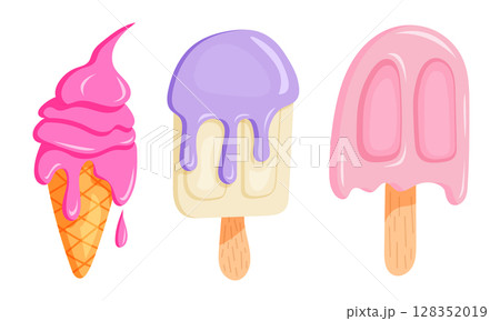 Cartoon ice cream collection with colorful toppings 128352019