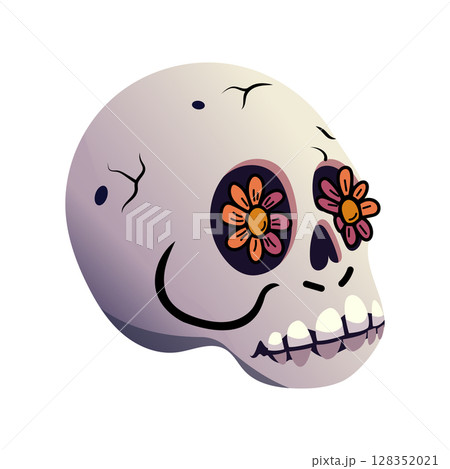 Cartoon skull with flower eyes for Halloween decor 128352021