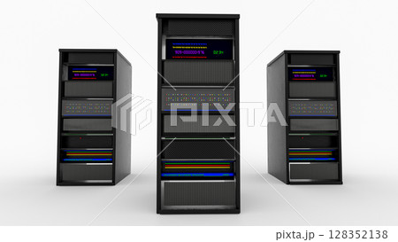 Modern server rack. Server rack image. Isolated on white background. 3d render 128352138