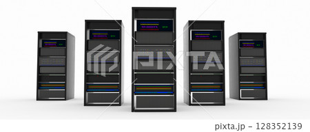Modern server rack. Server rack image. Isolated on white background. 3d render 128352139