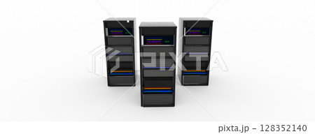 Modern server rack. Server rack image. Isolated on white background. 3d render 128352140