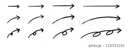手書き矢印素材 おしゃれなペンの走り書き 各種長さセット 128352281