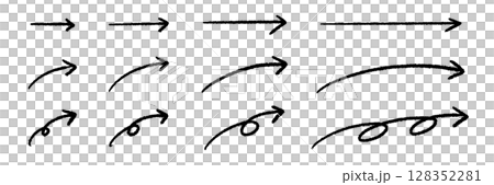 手書き矢印素材 おしゃれなペンの走り書き 各種長さセット 128352281