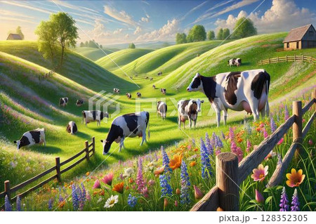 牧場・ホルスタイン牛 牧場・ホルスタイン牛 128352305