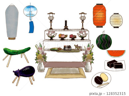 お盆のイラストセット 128352315