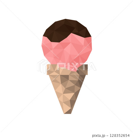 Strawberry ice-cream cone with chocolate on top. Polygon icon 128352654