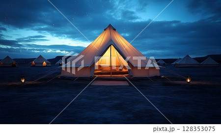 Night campfire dark blue background warm light nature texture 128353075