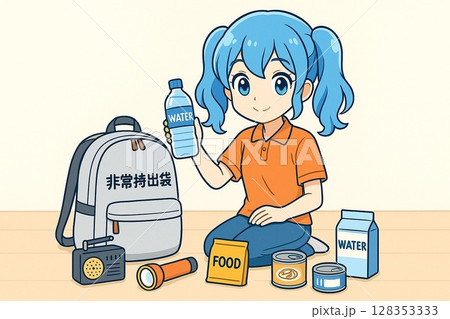 防災グッズを確認する女性 128353333