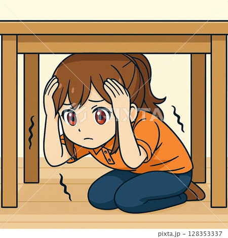 机の下に隠れる女の子 128353337