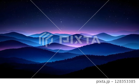 Majestic night mountain range dark blue purple hues scenic landscape 128353385