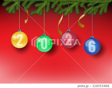 Christmas balls on tree branch 128353468