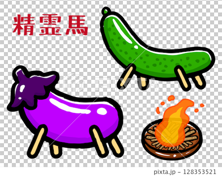 一組塗鴉風格的靈馬和靈牛插圖 128353521