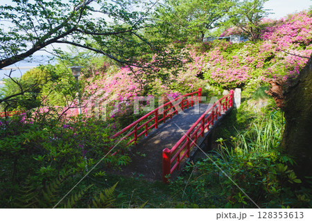 [泉南 あたご山]真っ赤な橋・ツツジの名所として有名なスポット 128353613