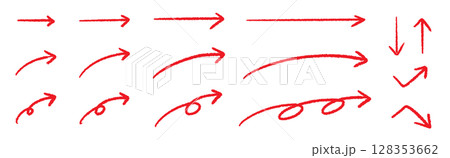 手書き矢印素材 おしゃれなペンの走り書き 各種長さセット 赤 128353662