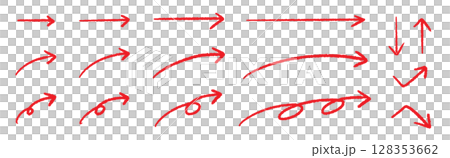 手繪箭頭材料,時尚的鋼筆塗鴉,各種長度設置,紅色 手繪箭頭材料,時尚的鋼筆塗鴉,各種長度設置,紅色 128353662