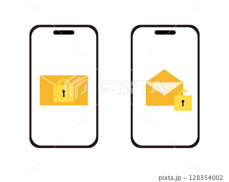 スマートフォンとメールのアイコンのイラストのセット 128354002