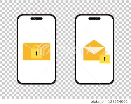 スマートフォンとメールのアイコンのイラストのセット 128354002