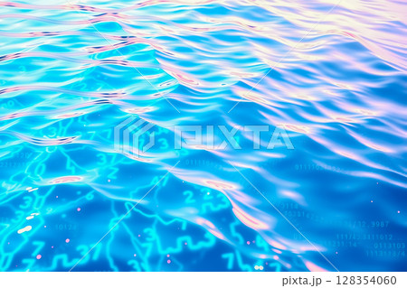 情報が溶け込む青い水の表面 128354060