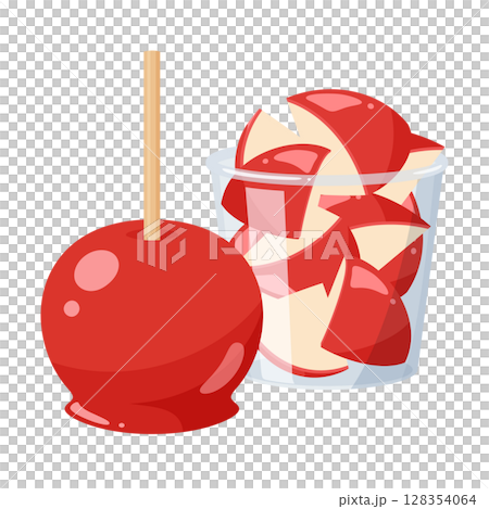 切好的糖蘋果和整個糖蘋果的插圖 128354064