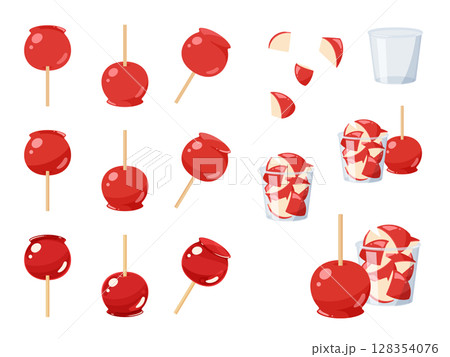 りんご飴のイラスト素材セット 128354076