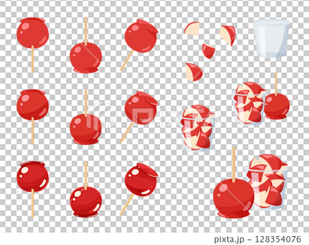 りんご飴のイラスト素材セット 128354076