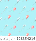 Watercolor hand drawn seamless pattern with balloons on azure background 128354216