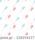 Watercolor hand drawn seamless pattern with balloons on white background 128354217