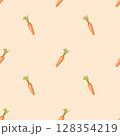 Watercolor seamless pattern hand drawn with carrots on orange background 128354219