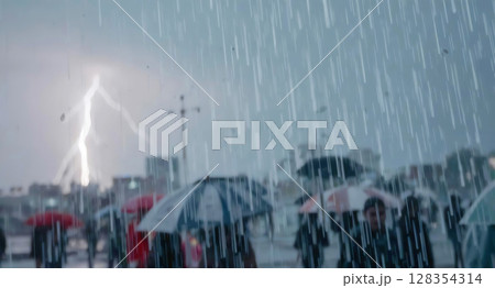 ゲリラ豪雨 128354314