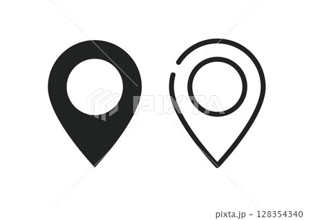 イラスト素材：かわいいマップのピンのアイコン　 pin point. pin location 128354340