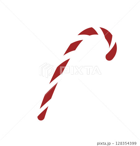 Christmas lollipop. Christmas stick. Traditional Christmas candy with red and white stripes. Santa's candy cane with striped pattern. Vector flat vector illustration isolated on white background. Christmas lollipop. Christmas stick. Traditional Christmas candy with red and white stripes. Santa's candy cane with striped pattern. Vector flat vector illustration isolated on white background. 128354399